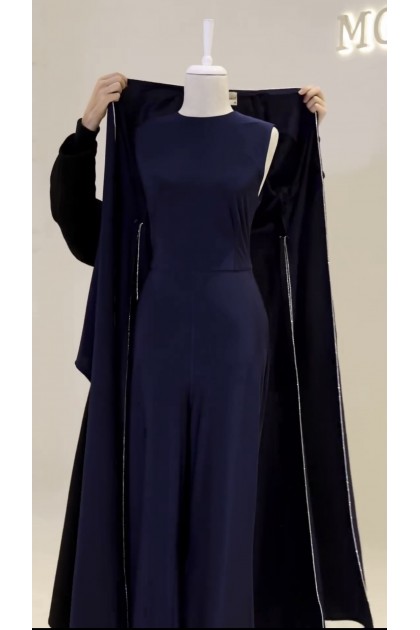 طقم عباية مع جمبسوت فاخر (كحلي) 4094