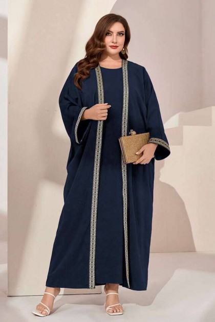 طقم ماريا قطعتين فستان وعباية مطرزة (كحلي) T10068