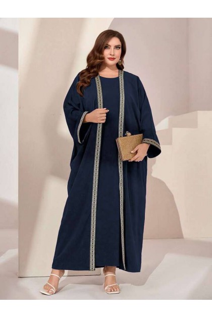 طقم ماريا قطعتين فستان وعباية مطرزة (كحلي) T10068