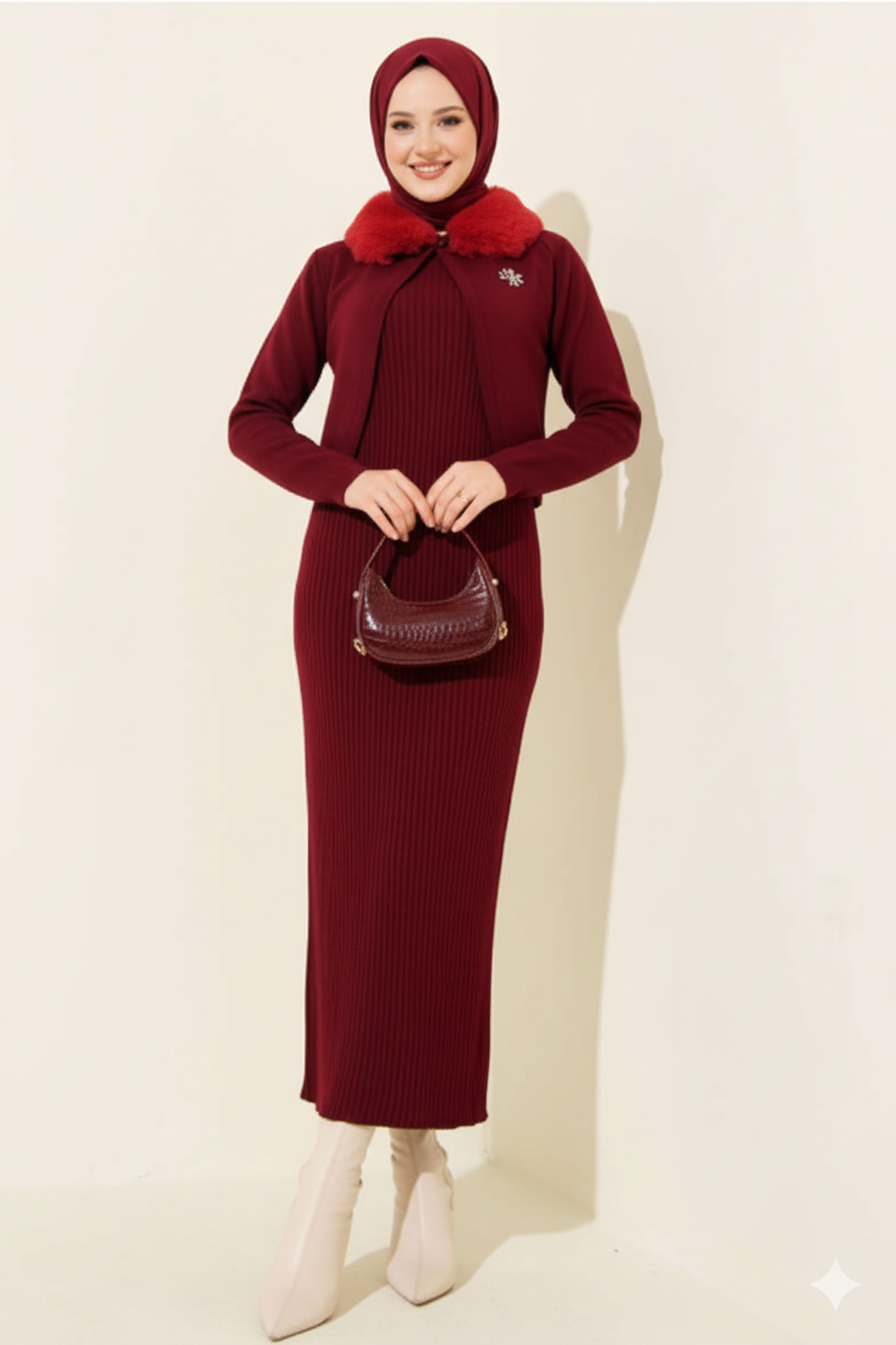 طقم ايلايدا التريكو (خمري)