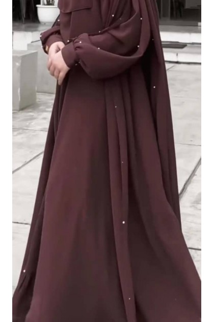 طقم لمار مزين باللؤلؤ مع الحجاب (بني) 1408