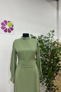 فستان عليا بتصميم أنيق وحزام خصر (منت) 4093