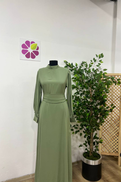 فستان عليا بتصميم أنيق وحزام خصر (منت) 4093