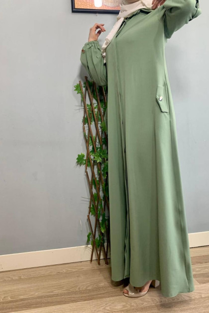 عباية براءة مزينة بأزرار مخفية ( مينت)