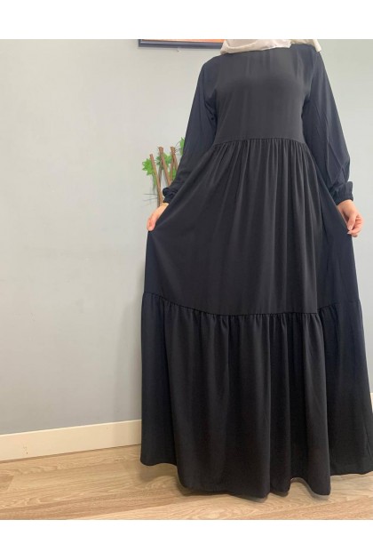 عباية ليان دبل زم ذات أكمام مزمومة (أسود) 1405