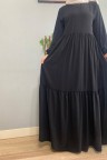 عباية ليان دبل زم ذات أكمام مزمومة (أسود) 1405