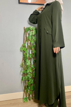 طقم هلا الشرعي مزين بجيوب وازرار مخفية لون (زيتي)