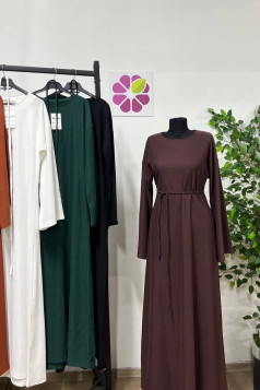 فستان سماح مزين بربطة على الخصر (اسود)