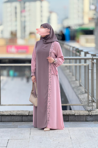 طقم عباية ايلا مع الحجاب (وردي)