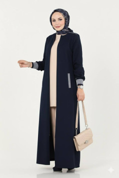 عباية ايكي  ميلا بسحاب وجيوب جانبية (كحلي) 1513