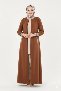 عباية ايكي ميلا بسحاب وجيوب جانبية (بني) 1513