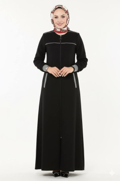 عباية ايكي ميلا  بسحاب وجيوب جانبية (أسود) 1513