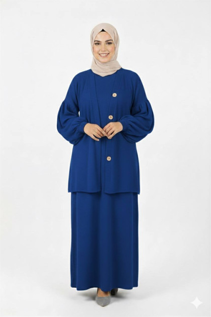طقم فستان وجاكيت بأزرار (نيلي) 4056