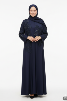 طقم عباية سيرين الرسمي المطرز  من 3 قطع (اللون كحلي )