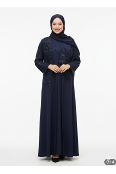 طقم عباية سيرين الرسمي المطرز  من 3 قطع (اللون كحلي )