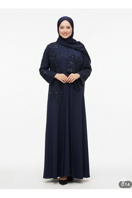 طقم عباية سيرين الرسمي المطرز  من 3 قطع (اللون كحلي )