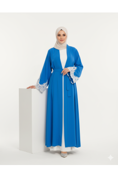 عباية لجين الرسمية المزينه بالدانتيل الصيفية (ازرق)1656