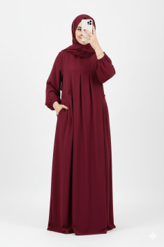 فستان يارا بأكمام مزمومة وجيوب جانبية (بوردو) 4081