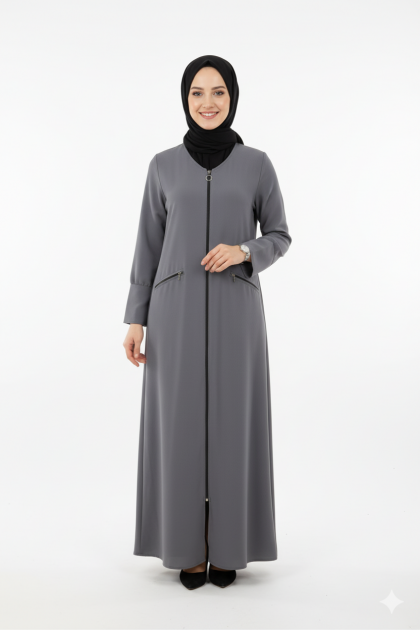 عباية مكة الرمضانية بتصميم  بسيط و مميز (رمادي) 4089