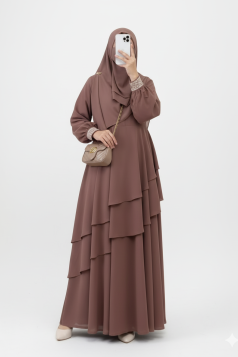 عباية نغم بطبقات مع الحجاب (وردي) 4101