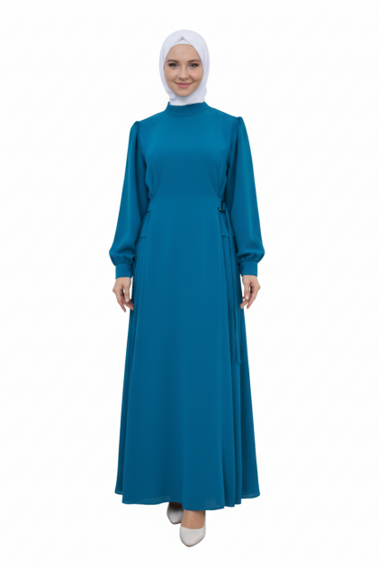 فستان لارا بكسرات جانبية (تركواز) 2026