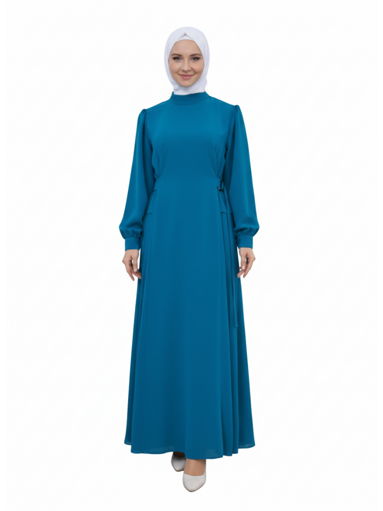 فستان لارا بكسرات جانبية (تركواز) 2026