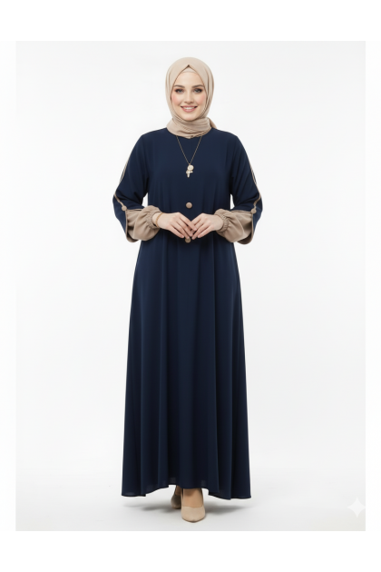 عباية هناء الفضفاضة بتصميم أكمام مميز (كحلي)