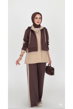 طقم خزامي (بيج+ بني) 