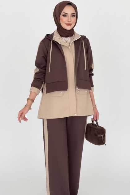 طقم خزامي (بيج+ بني) 