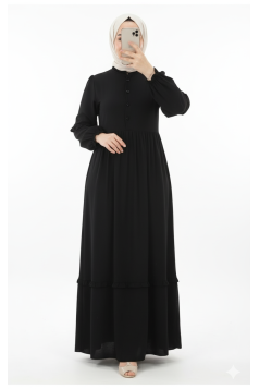 فستان سيلينا بأزرار وموديل كلوش (أسود) 4088