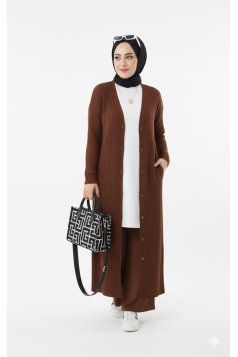 طقم نايا جاكيت بأزرار وبنطلون (بني) 4053