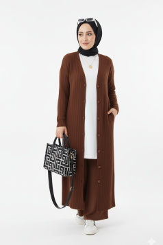 طقم نايا جاكيت بأزرار وبنطلون (بني) 4053