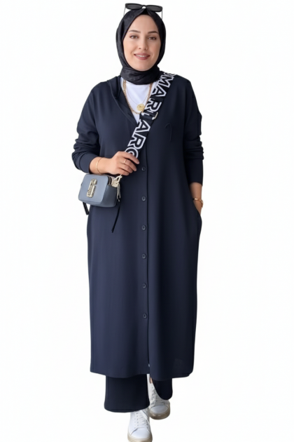 طقم نايا جاكيت بأزرار وبنطلون (كحلي) 4053