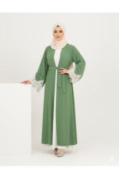 عباية لجين الرسمية المزينه بالدانتيل الصيفية (هاكي)1656