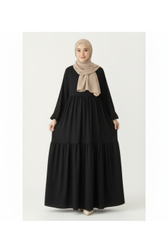 عباية ليان دبل زم ذات أكمام مزمومة (أسود) 1405