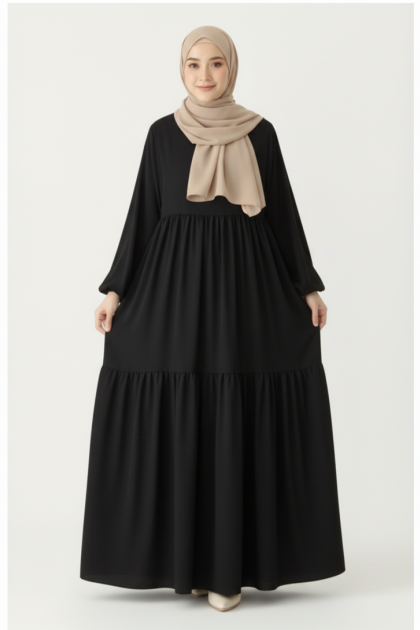 عباية ليان دبل زم ذات أكمام مزمومة (أسود) 1405