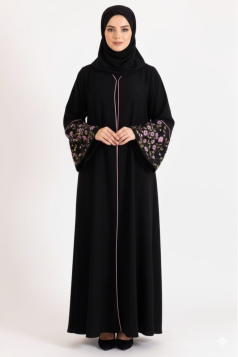 عباية زهره ذات أكمام  واسعة ومطرزة (اسود) 1599