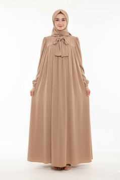 فستان حليمة كلوش مع الحجاب (بيج) 1601
