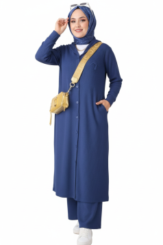 طقم نايا جاكيت بأزرار وبنطلون (أزرق) 4053