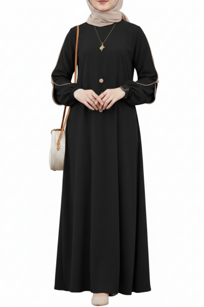 عباية هناء الفضفاضة بتصميم أكمام مميز (أسود)