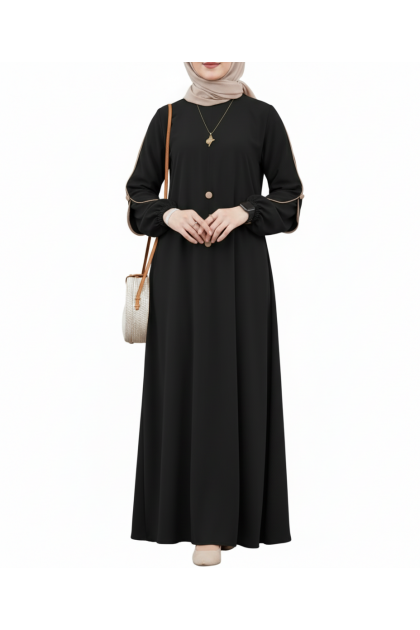 عباية هناء الفضفاضة بتصميم أكمام مميز (أسود)