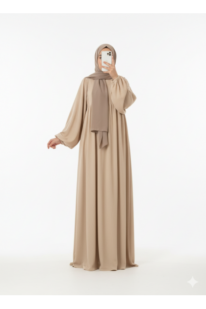 فستان واسع بأكمام مزمومة (بيج) 1512