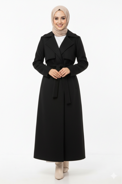 كابان نارين بأزرار وحزام (أسود) 1516