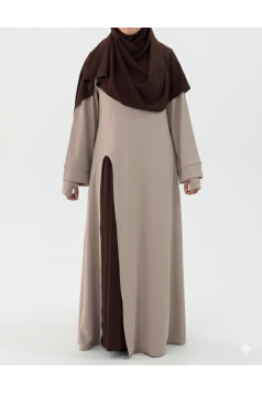 طقم عباية وقار (بيج مع بني)