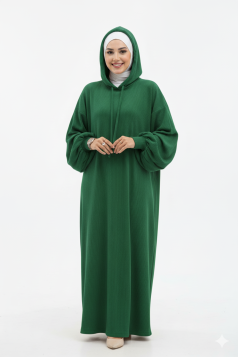 فستان محزز بكابيشون وأكمام مزمومة (اخضر) 104