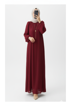 فستان روزا بأكمام مطوية (بوردو) 4077