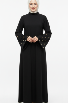 عباية قلوب بتطريز قلوب جميلة على الأكمام (اسود) 1600