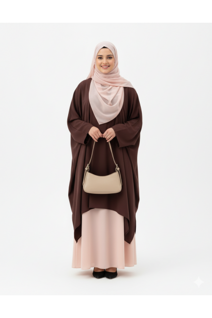  طقم عباية ترتيل مع حجاب مناسب لصيف (بني  )