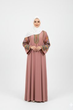 عباية اسيا المزينة بتطريز عل الصدر والأكمام لون (زهر)
