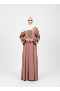 عباية اسيا المزينة بتطريز عل الصدر والأكمام لون (زهر)